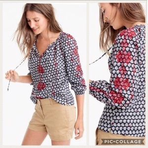 J Crew Peasant Blouse, Navy Blue and Red